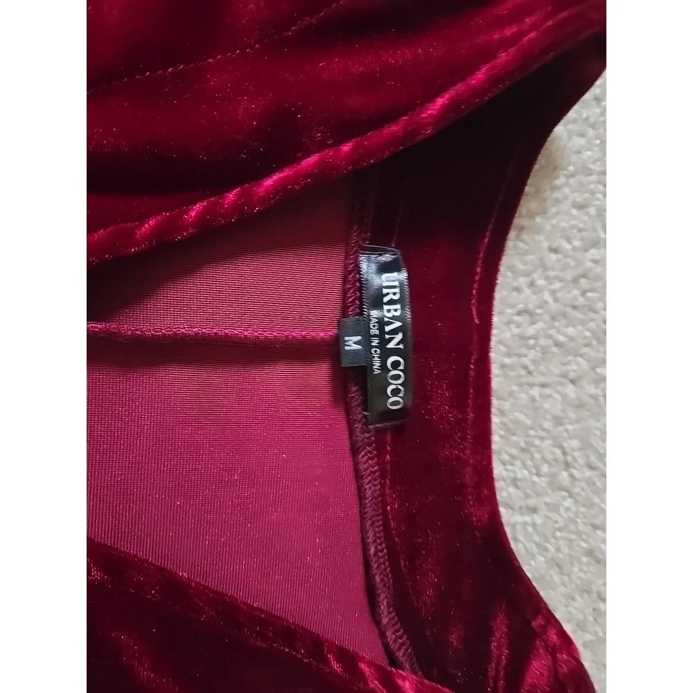 Urban CoCo Wine Red Velvet Cardigan Coat w/‎ Asymmetric Chiffon Hem Open Front M